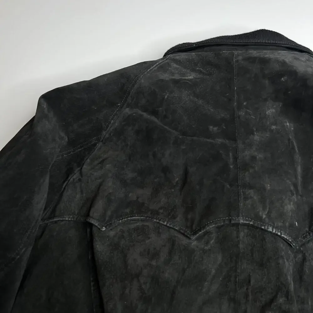 Orvis Genuine Leather‎ Suede Bomber Jacket Men’s XL – Plaid Lining, Zip Front